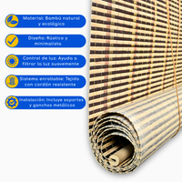 Cortina Roller Bambu Persiana Enrollable - CAFE RAYAS OSCURAS