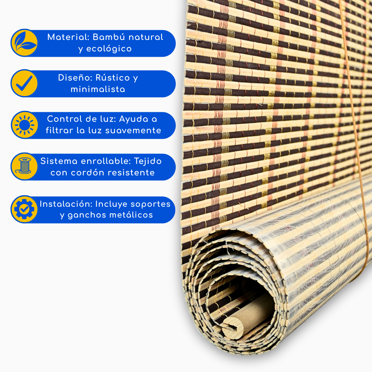 Cortina Roller Bambu Persiana Enrollable - CAFE RAYAS OSCURAS