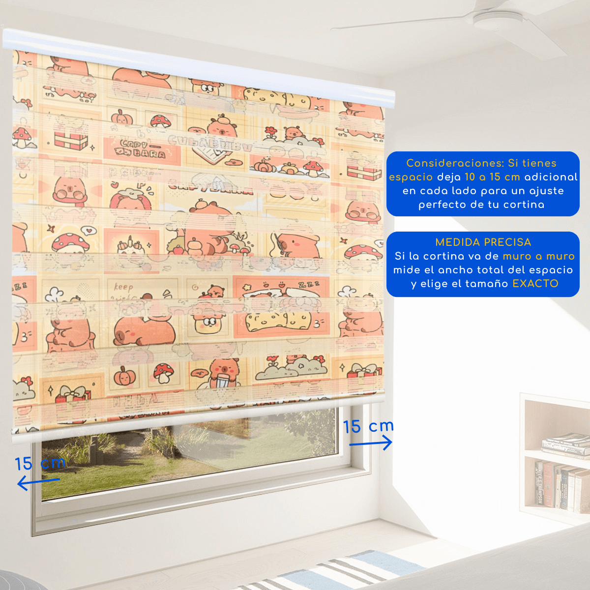 Cortina Roller Duo Zebra Día Y Noche Diseño Infantil Capibara