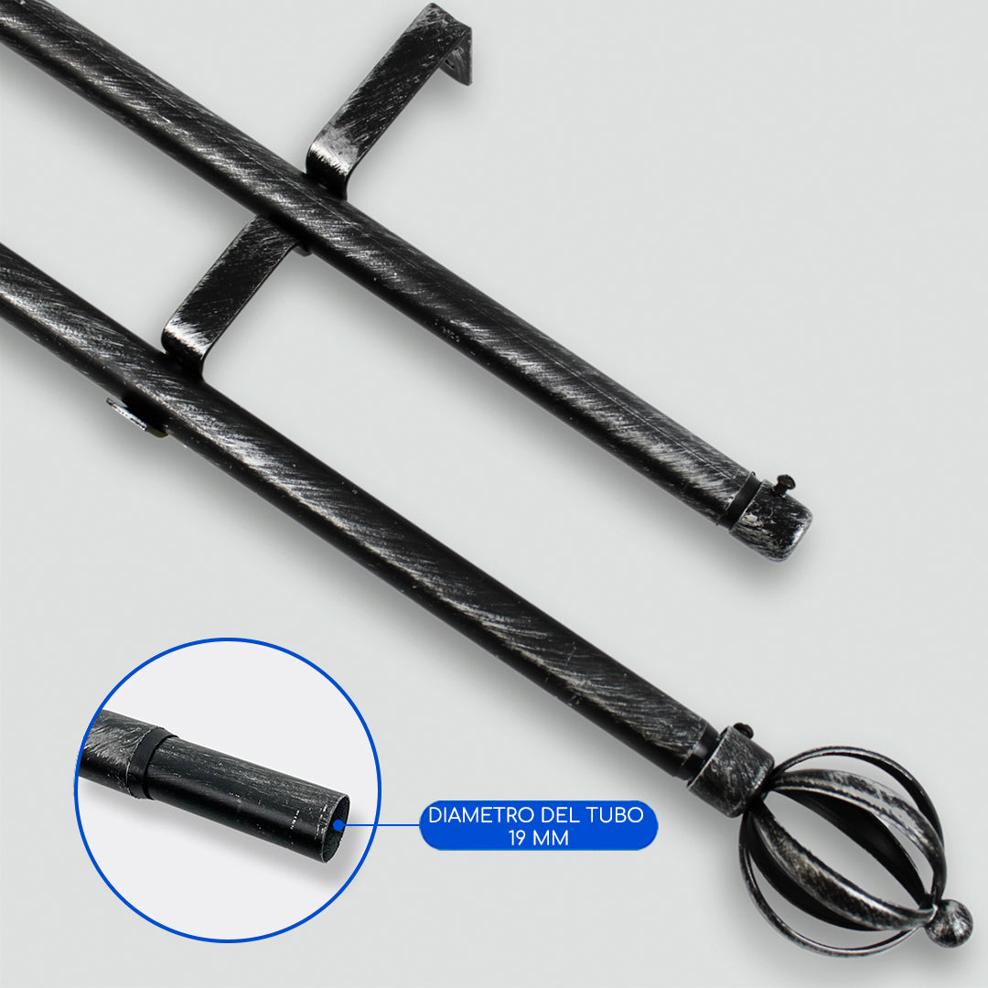 Barras De Cortina 19mm Extensibles Metálicas 120-210 Cm (NEGRO)