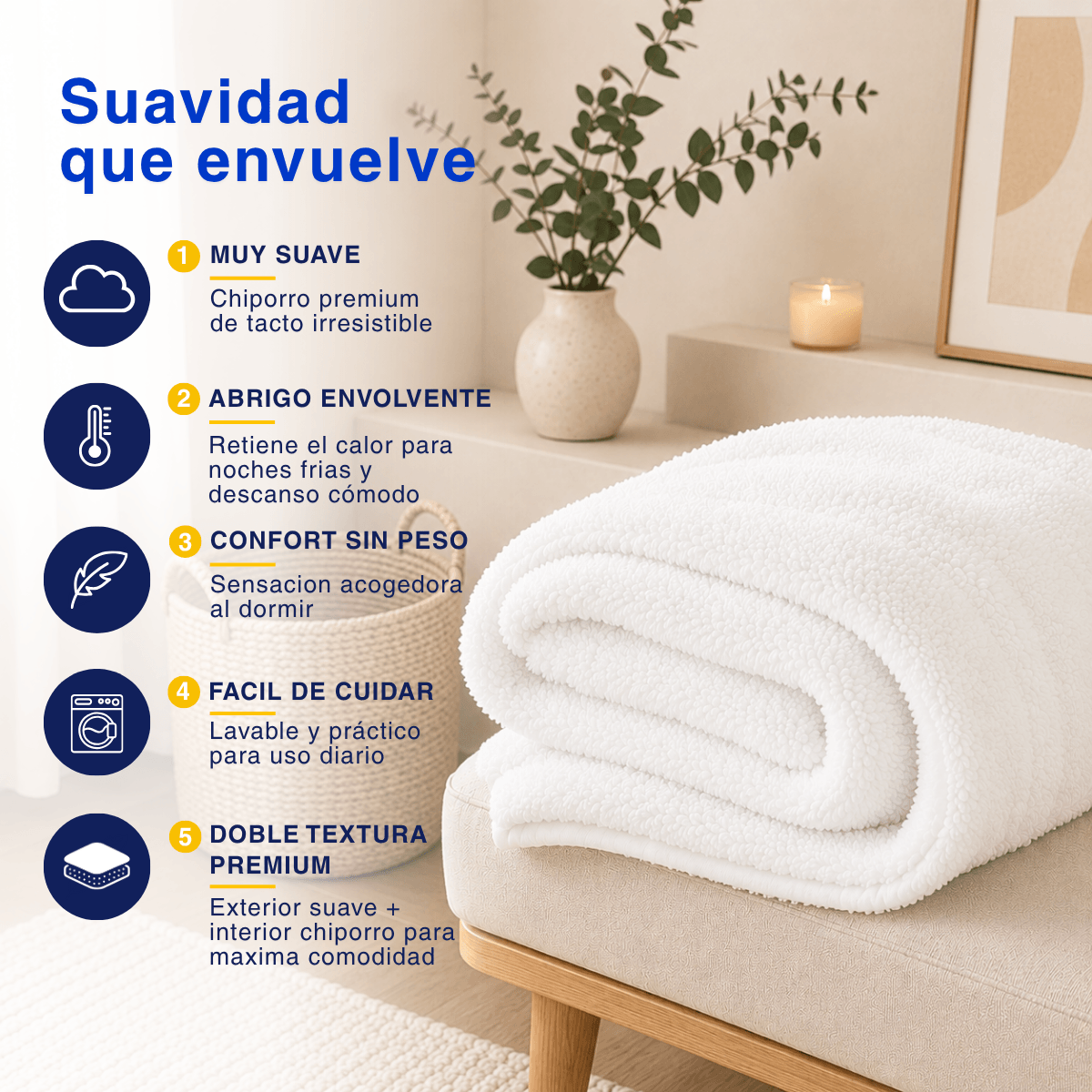 Plumón Cobertor Chiporro Premium Doble Textura Invierno Blanco Guiza