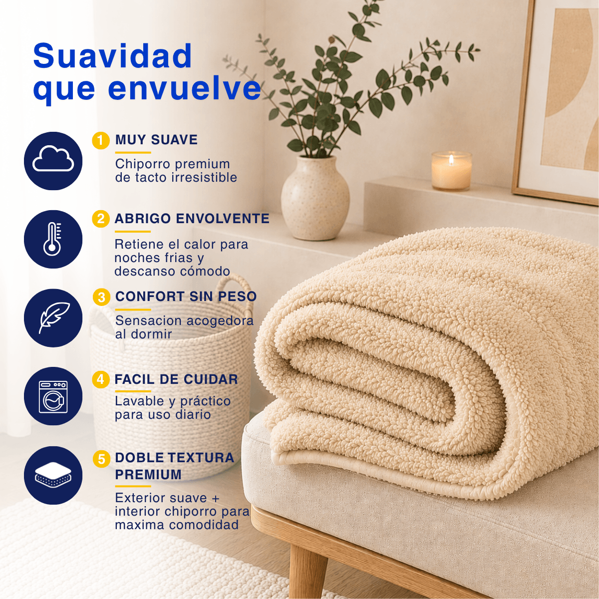 Plumón Cobertor Chiporro Premium Doble Textura Invierno Beige Guiza