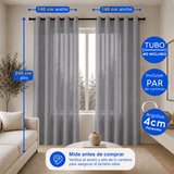Cortina Visillo Velo Liso Traslúcido 2 Paños Gris Guiza