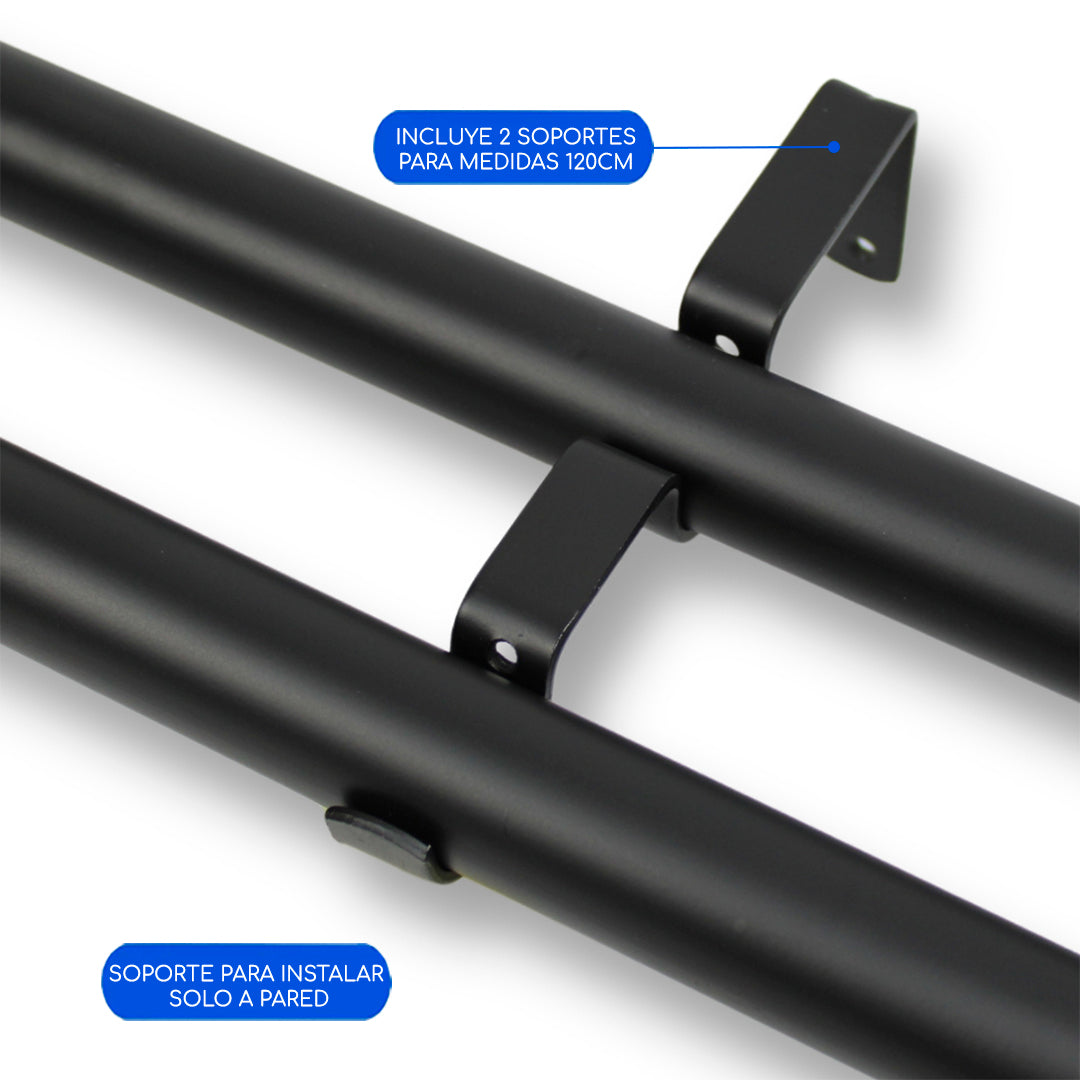 Barras De Cortina 25mm Extensibles Metálicas 120-210 Cm (NEGRO)