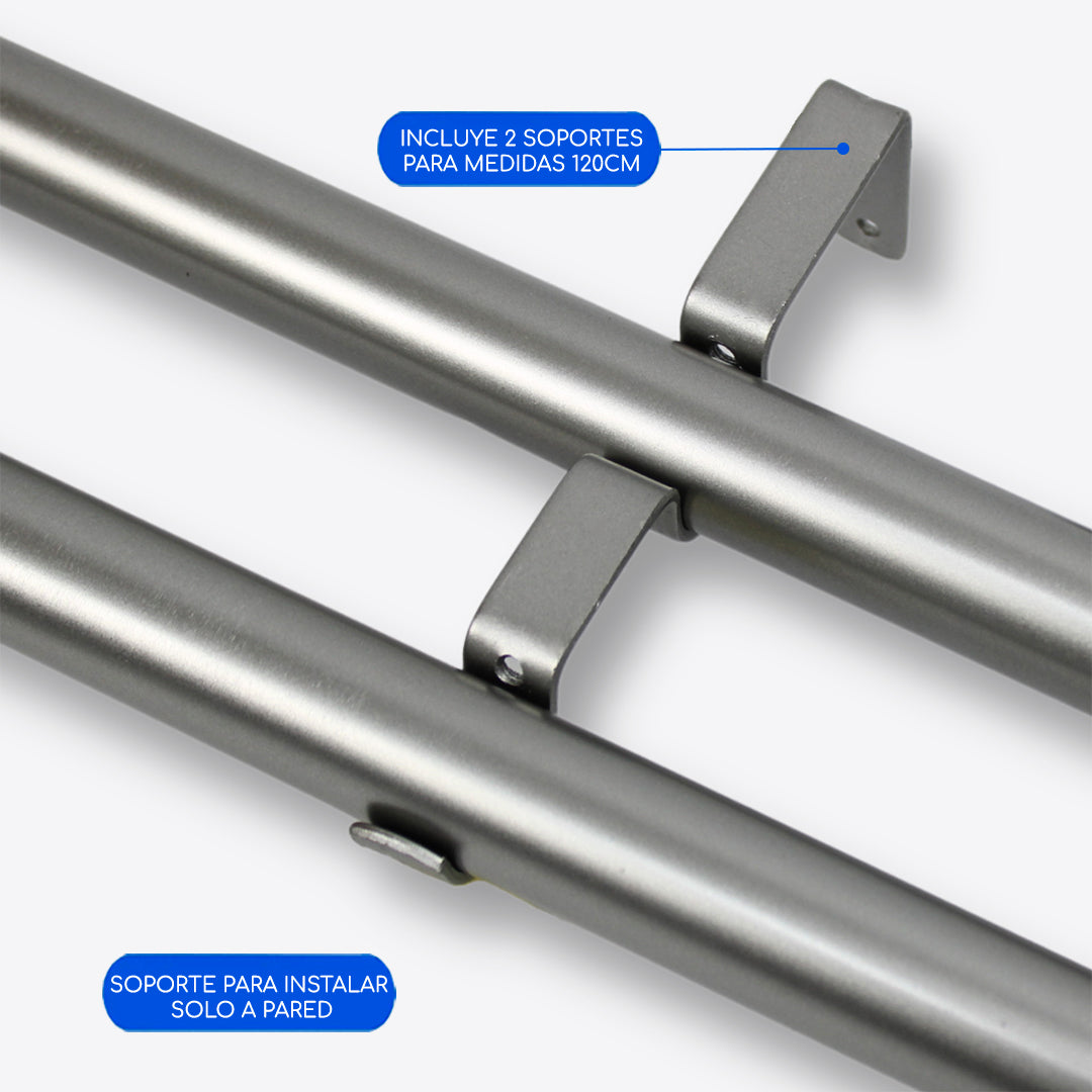Barras De Cortina 25mm Extensibles Metálicas 120-210 Cm (PLATEADO)