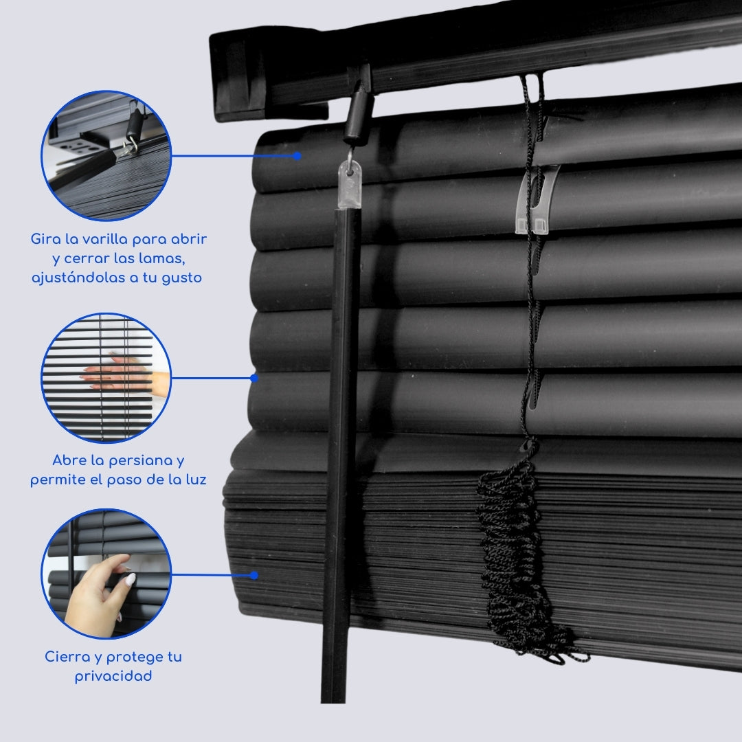 Cortina Roller Persiana Pvc Veneciana Manuales - NEGRO