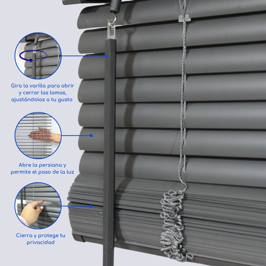 Cortina Roller Persiana Pvc Veneciana Manuales - GRIS
