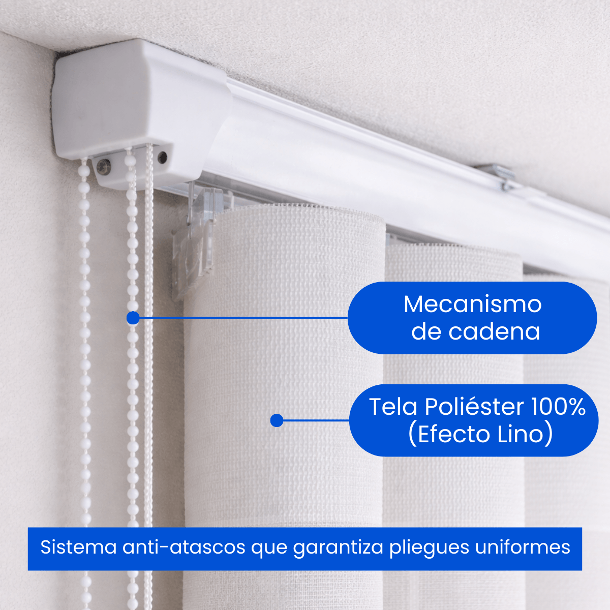 Cortina Roller Vertical 2 Paños 150 C/u Con Riel Blanca Guiza