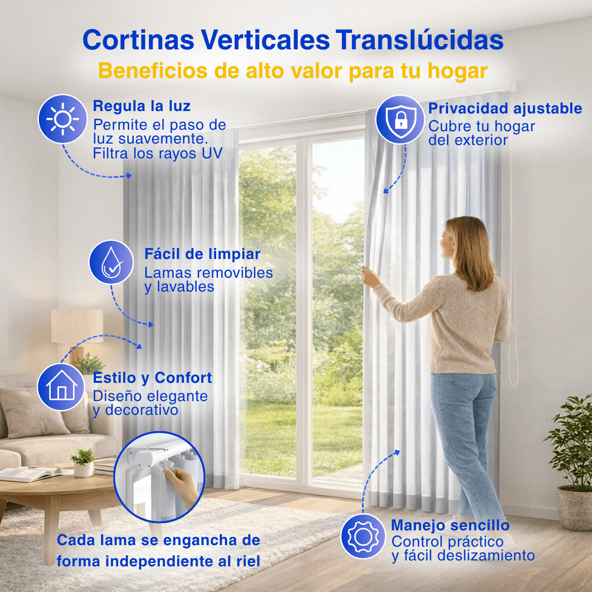 Cortina Roller Vertical 1 Paño Con Riel Gris Guiza