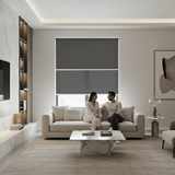 Cortina Roller Blackout Doble 2 Paño Con Visillo Gris Oscuro Lino SIN CENEFA