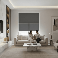 Cortina Roller Blackout Doble 2 Paño Con Visillo Gris Oscuro Lino SIN CENEFA