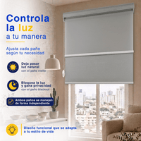 Cortina Roller Blackout 2 Paño Doble Con Visillo CON CENEFA - GRIS JASPEADO