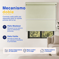 Cortina Roller Blackout 2 Paño Doble Con Visillo CON CENEFA - CREMA MANZANA