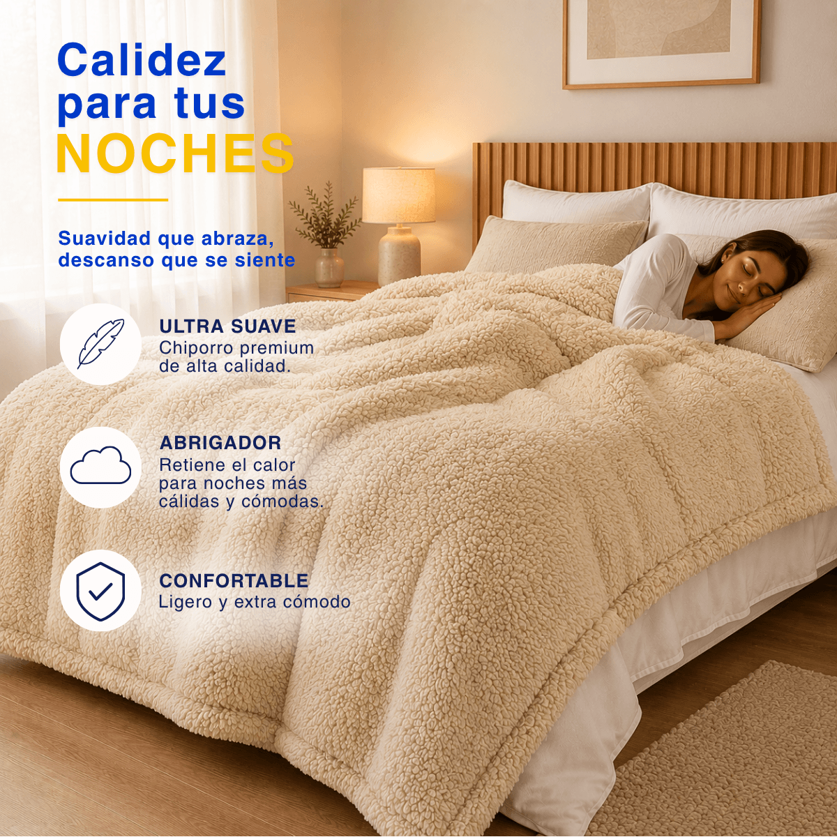 Plumón Cobertor Chiporro Premium Doble Textura Invierno Beige Guiza