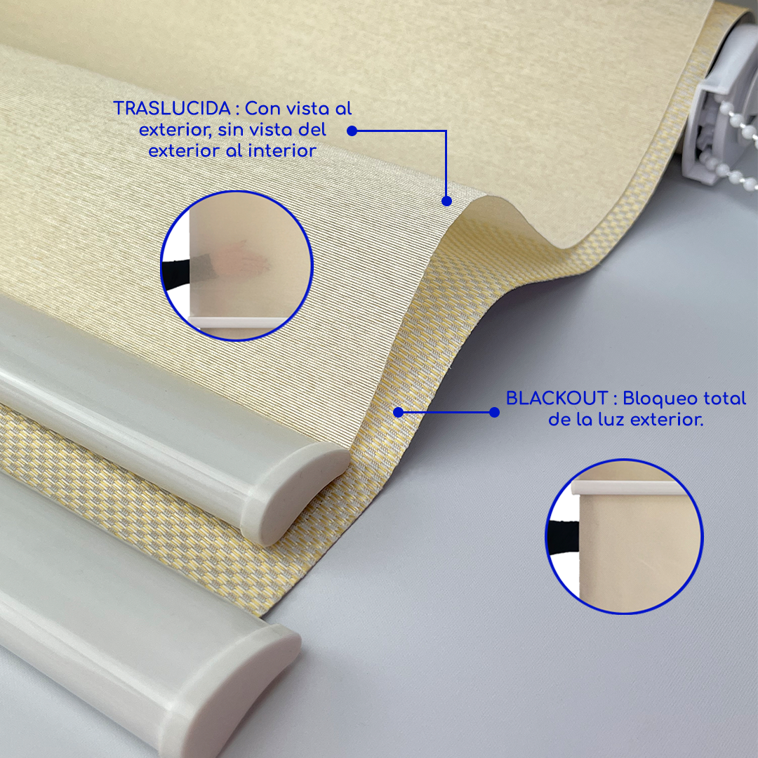 Cortina Roller Blackout 2 Paño Doble Con Visillo SIN CENEFA - BEIGE
