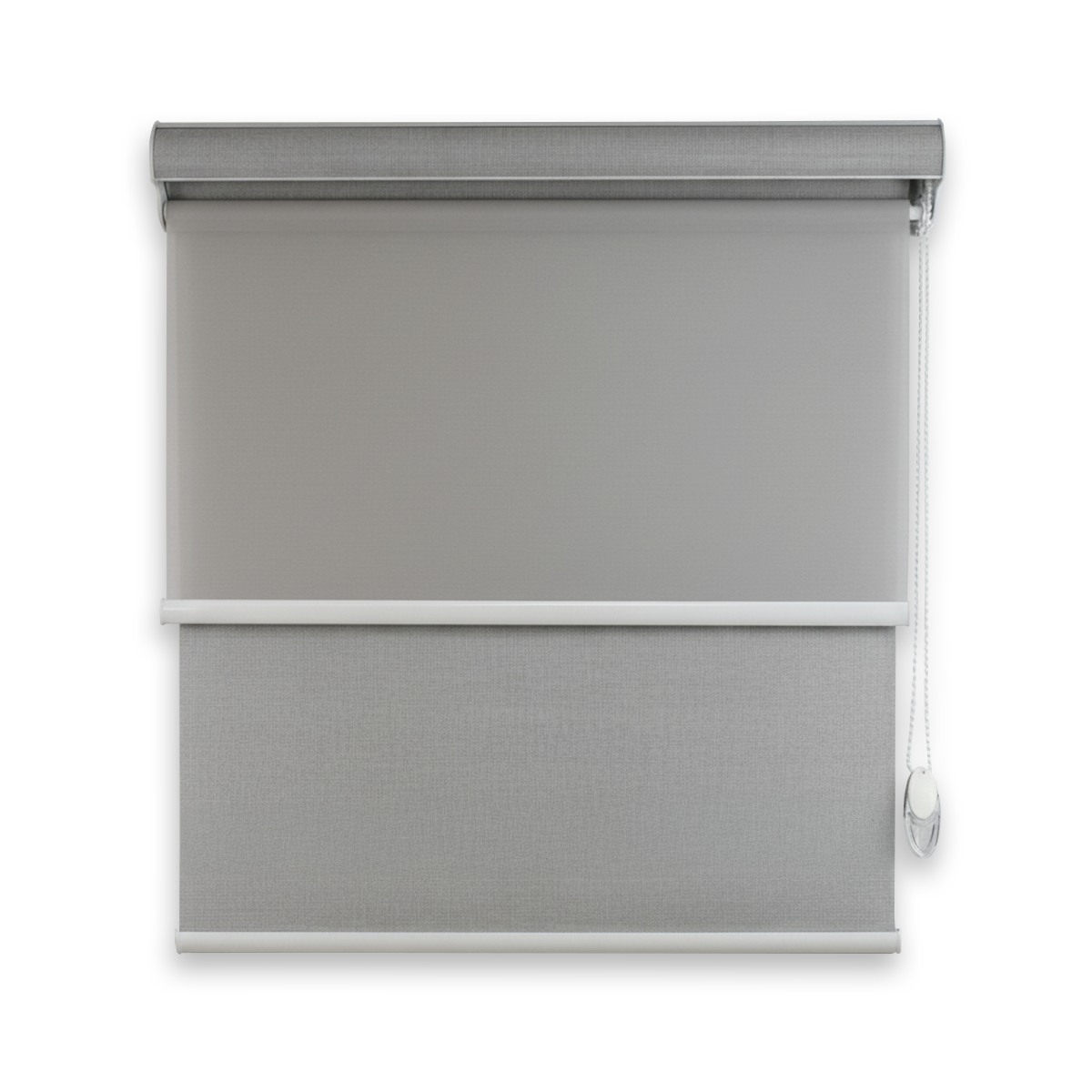 Cortina Roller Blackout 2 Paño Doble Con Visillo CON CENEFA - GRIS JASPEADO