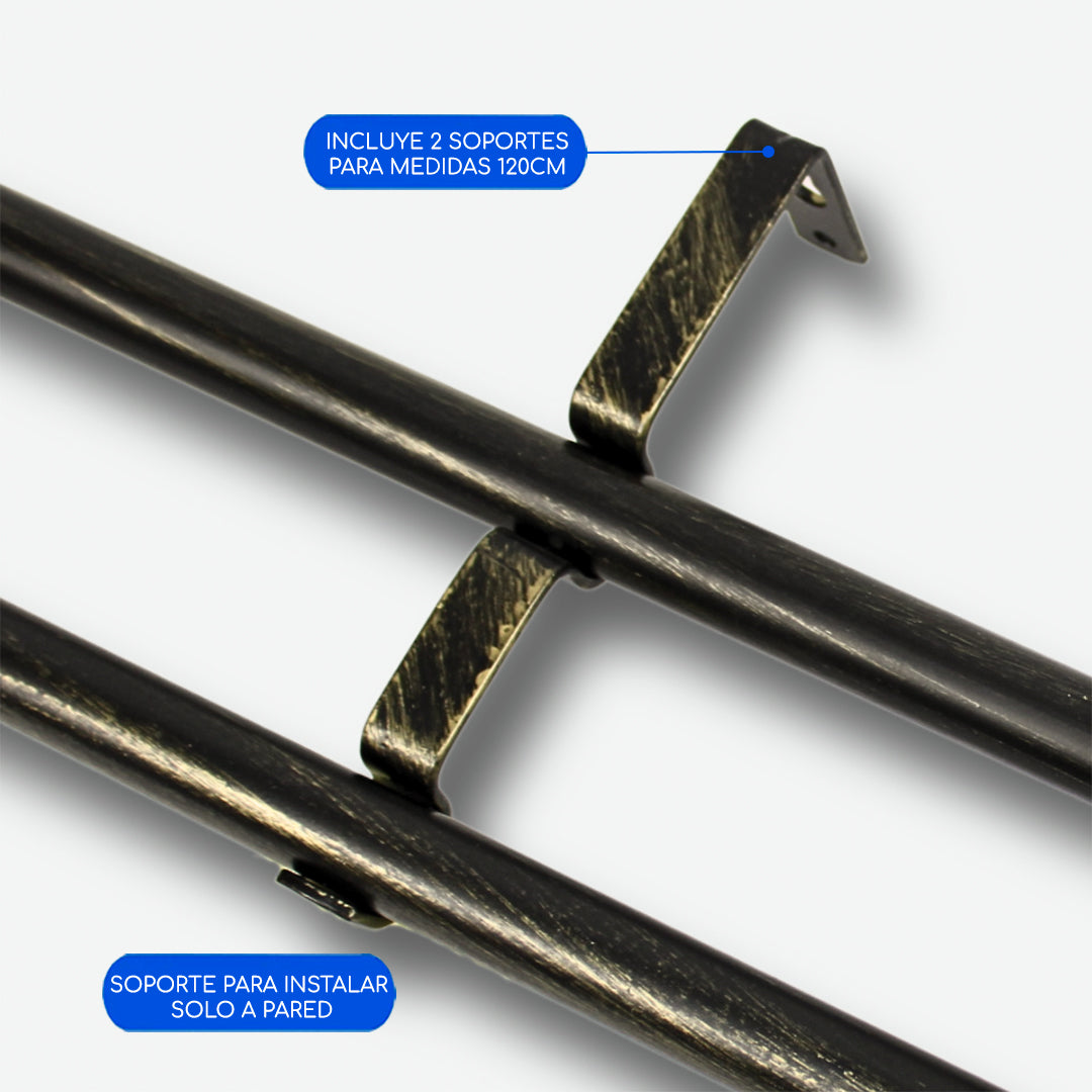Barras De Cortina 19mm Extensibles Metálicas 120-210 Cm (NEGRO)