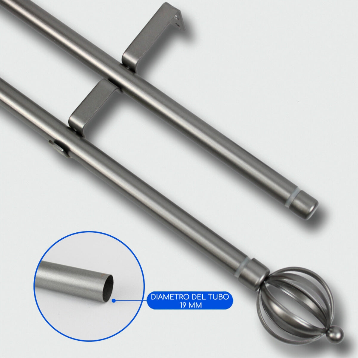 Barras De Cortina 19mm Extensibles Metálicas 120-210 Cm (PLATEADO)
