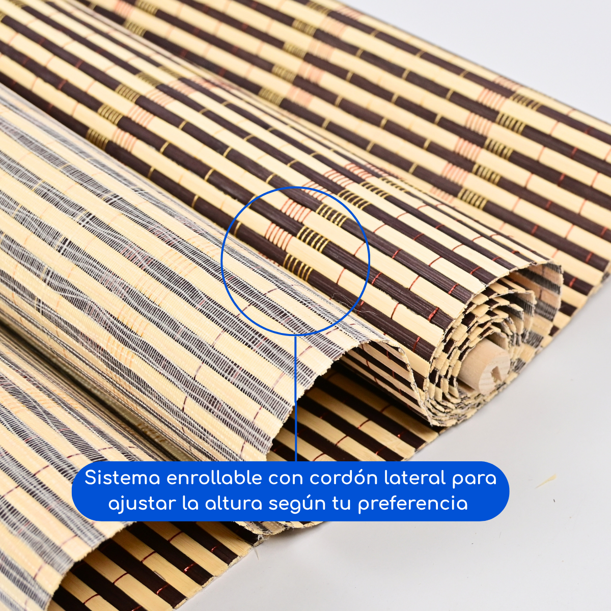 Cortina Roller Bambu Persiana Enrollable - CAFE RAYAS OSCURAS