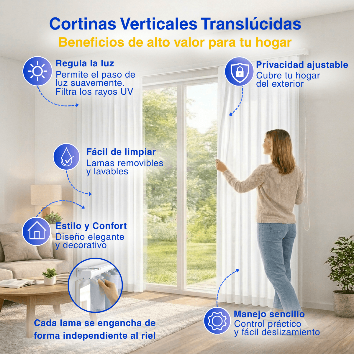 Cortina Roller Vertical 1 Paño Con Riel Blanca Guiza