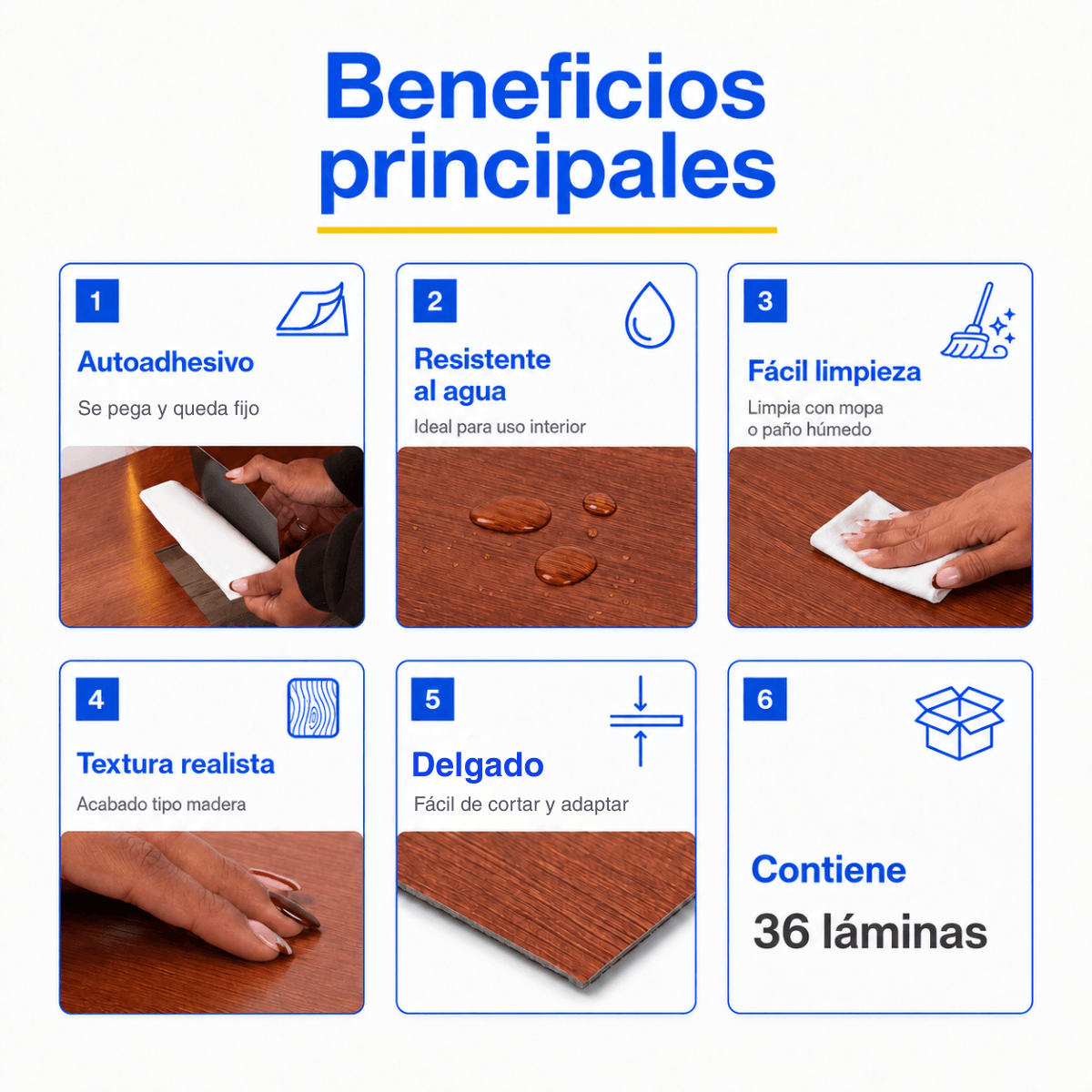 Piso Vinílico Autoadhesivo 91,44x15,24cm Antideslizante 5m2 36 piezas Marron Guiza