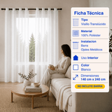 Cortina Visillo Velo Fino Traslúcido 2 Paños Blanco Liso Guiza
