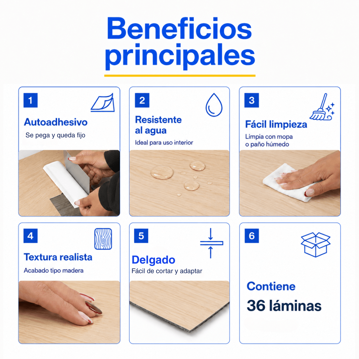 Piso Vinílico Autoadhesivo 91,44x15,24cm Antideslizante 5m2 36 piezas Beige Guiza