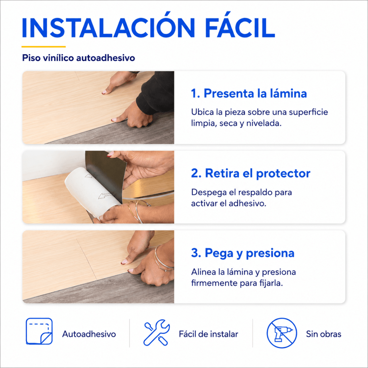 Piso Vinílico Autoadhesivo 91,44x15,24cm Antideslizante 5m2 36 piezas Beige Guiza