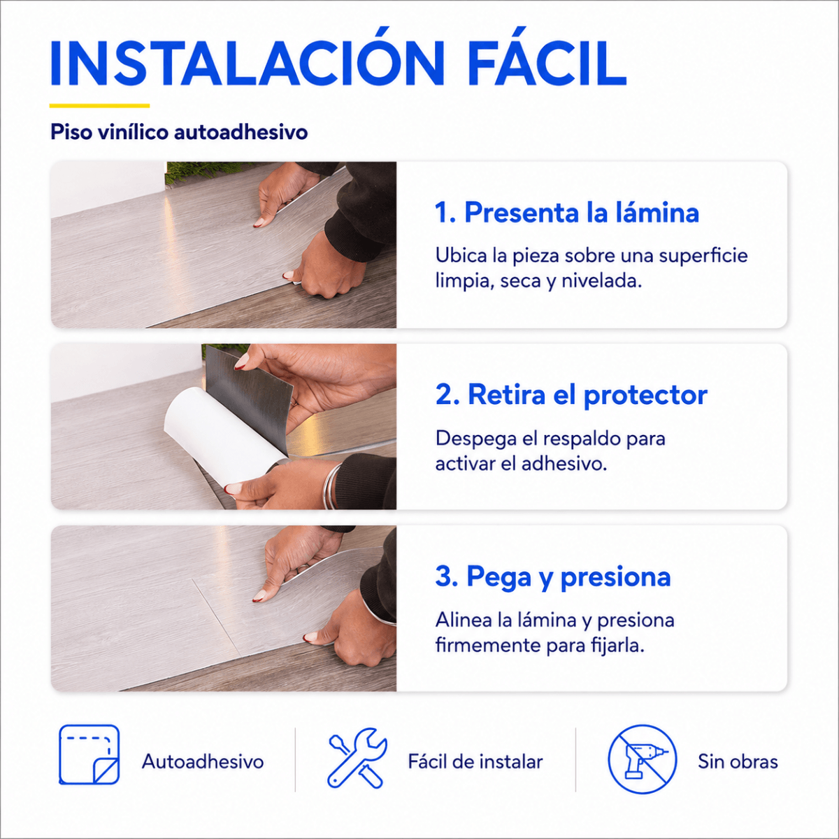 Piso Vinílico Autoadhesivo 91,44x15,24cm Antideslizante 5m2 36 piezas Gris Claro Guiza