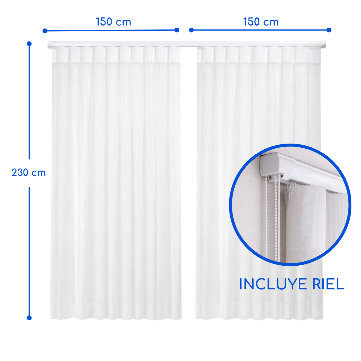 Cortina Roller Vertical 2 Paños 150 C/u Con Riel Blanca Guiza