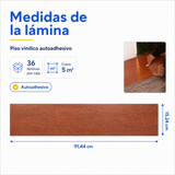 Piso Vinílico Autoadhesivo 91,44x15,24cm Antideslizante 5m2 36 piezas Marron Guiza