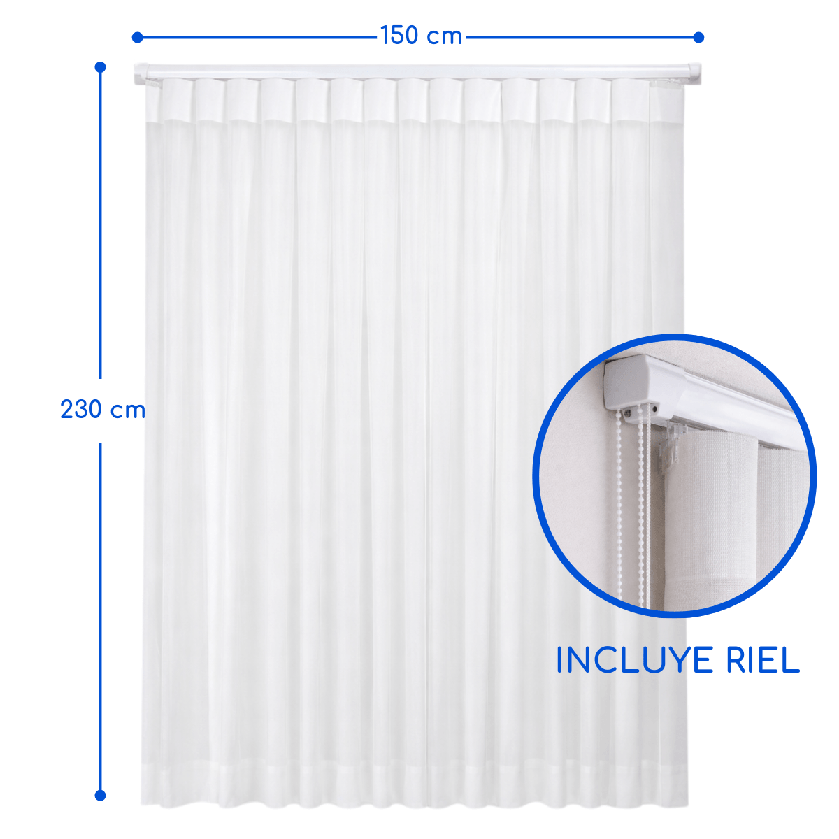 Cortina Roller Vertical 1 Paño 150x230 Con Riel Blanca Guiza