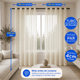 Cortina Visillo Velo Fino Traslúcido 2 Paños Beige Guiza