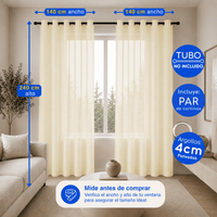 Cortina Visillo Velo Liso Traslúcido 2 Paños Beige Guiza