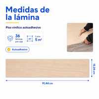 Piso Vinílico Autoadhesivo 91,44x15,24cm Antideslizante 5m2 36 piezas Beige Guiza