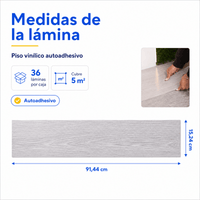 Piso Vinílico Autoadhesivo 91,44x15,24cm Antideslizante 5m2 36 piezas Gris Claro Guiza