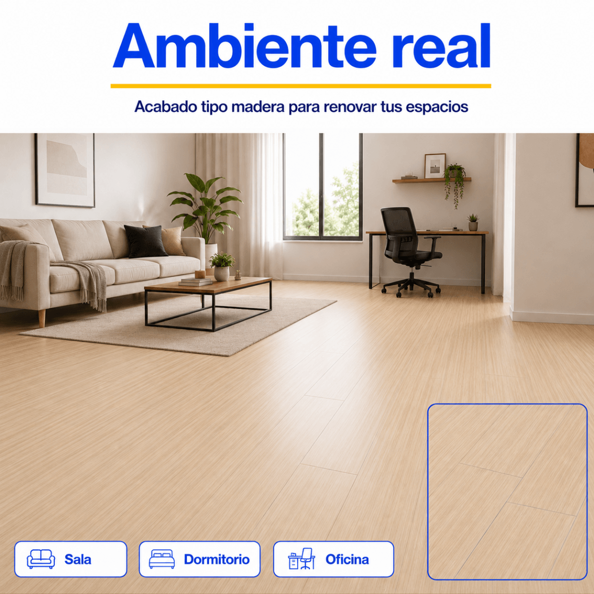 Piso Vinílico Autoadhesivo 91,44x15,24cm Antideslizante 5m2 36 piezas Beige Guiza