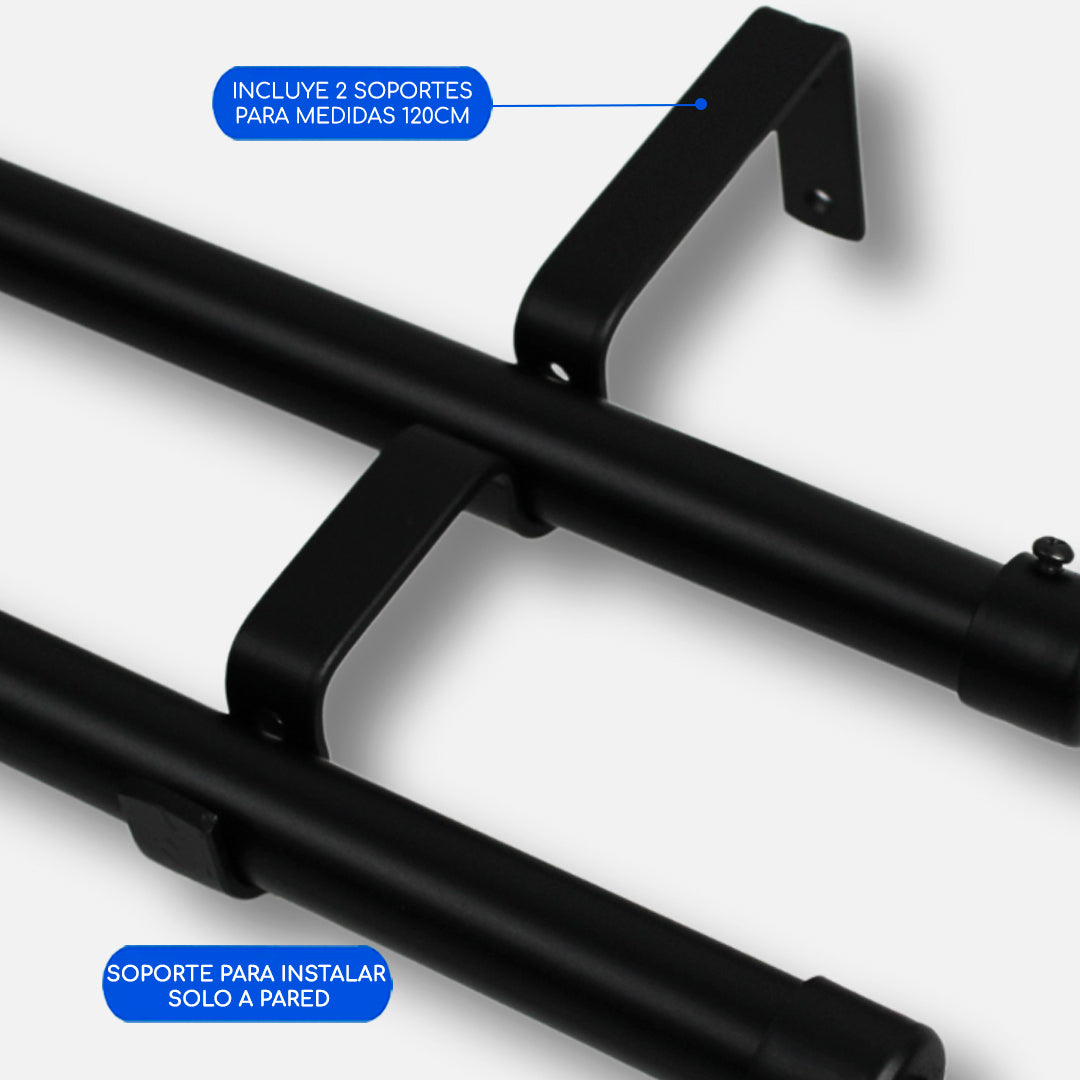 Barras De Cortina 19mm Extensibles Metálicas 120-210 Cm (NEGRO)