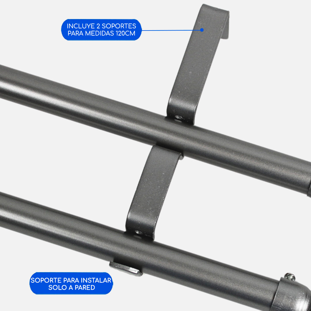 Barras De Cortina 19mm Extensibles Metálicas 120-210 Cm (PLATEADO)