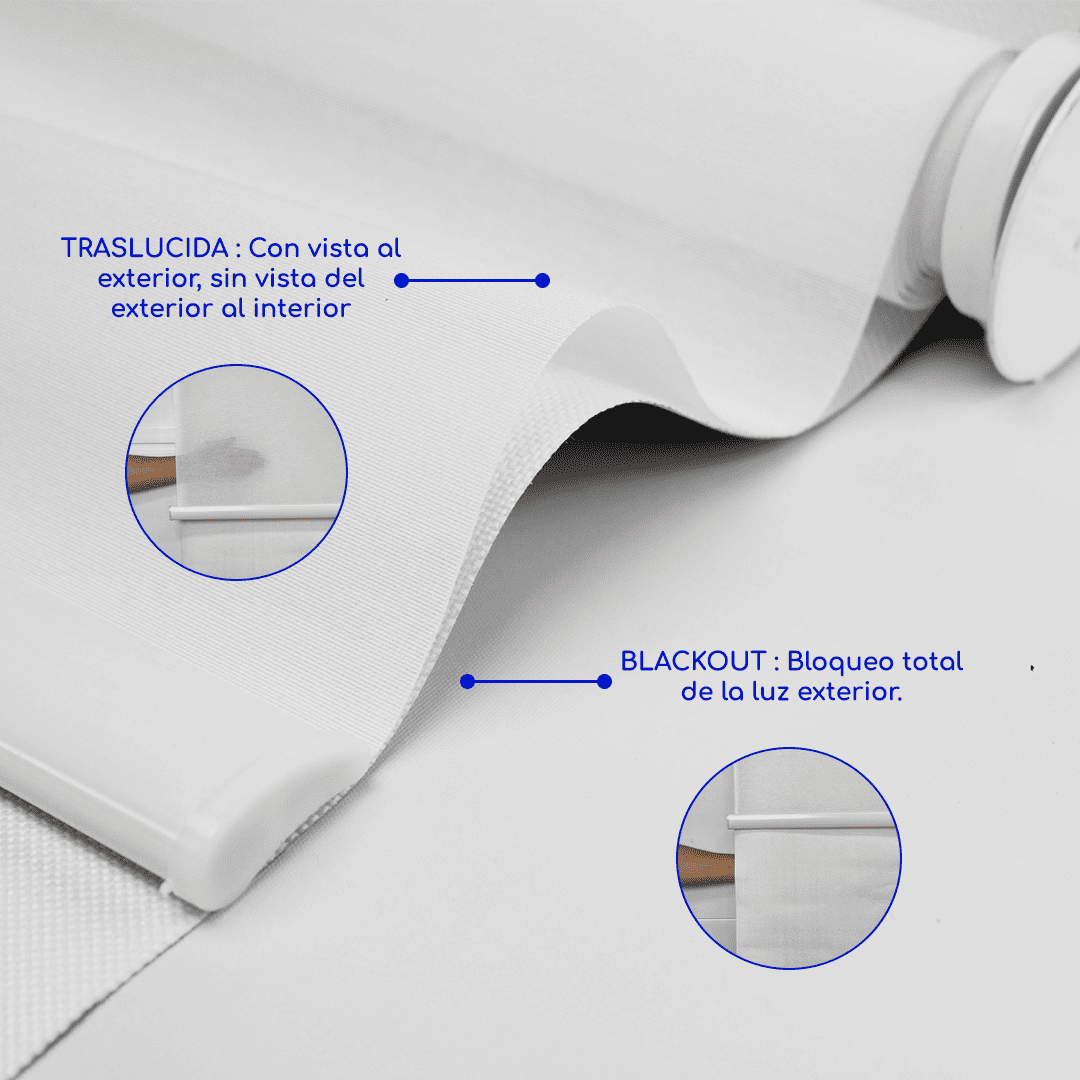 Cortina Roller Blackout 2 Paño Doble Con Visillo CON CENEFA - BLANCO NIEVE
