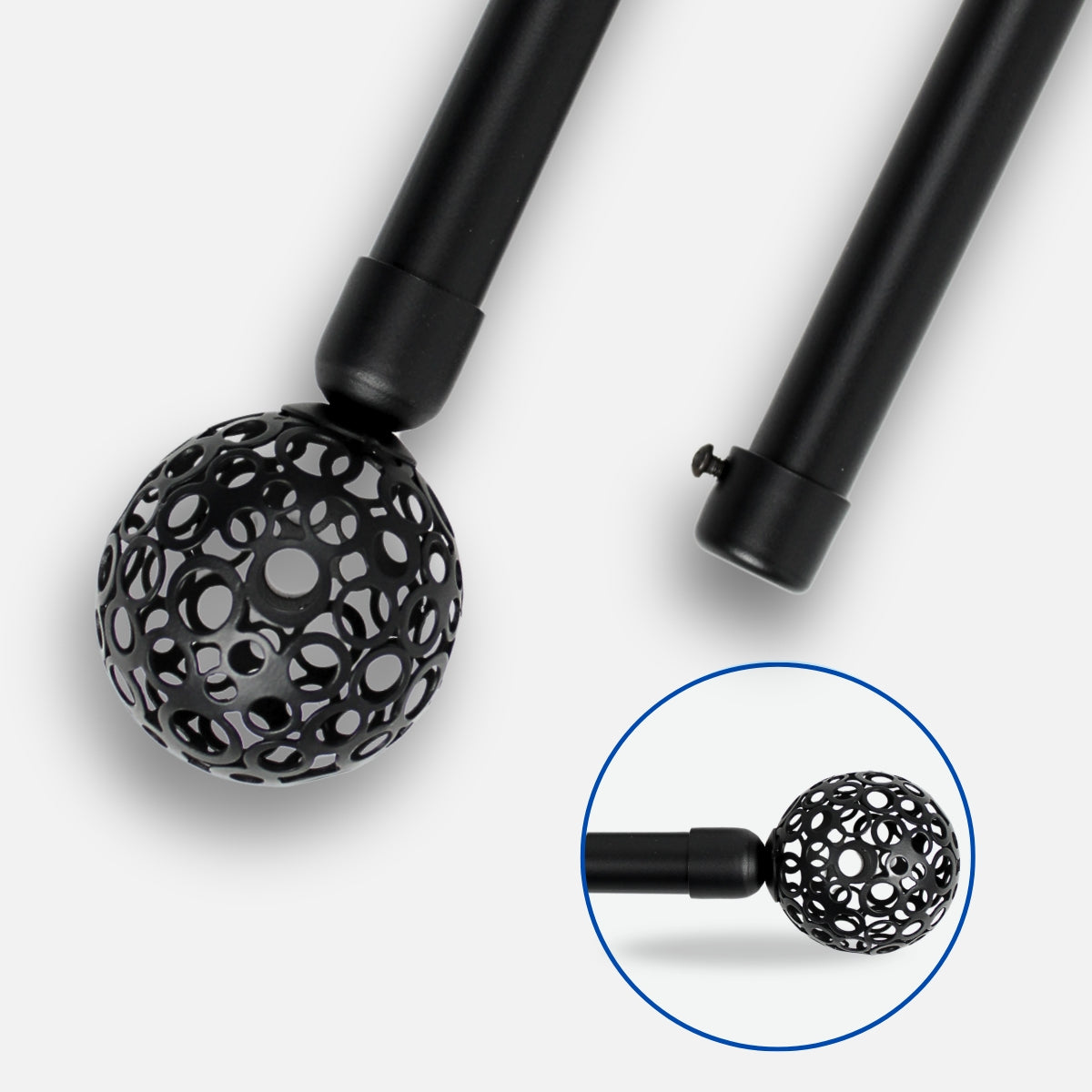 Barras De Cortina 19mm Extensibles Metálicas 120-210 Cm (NEGRO)