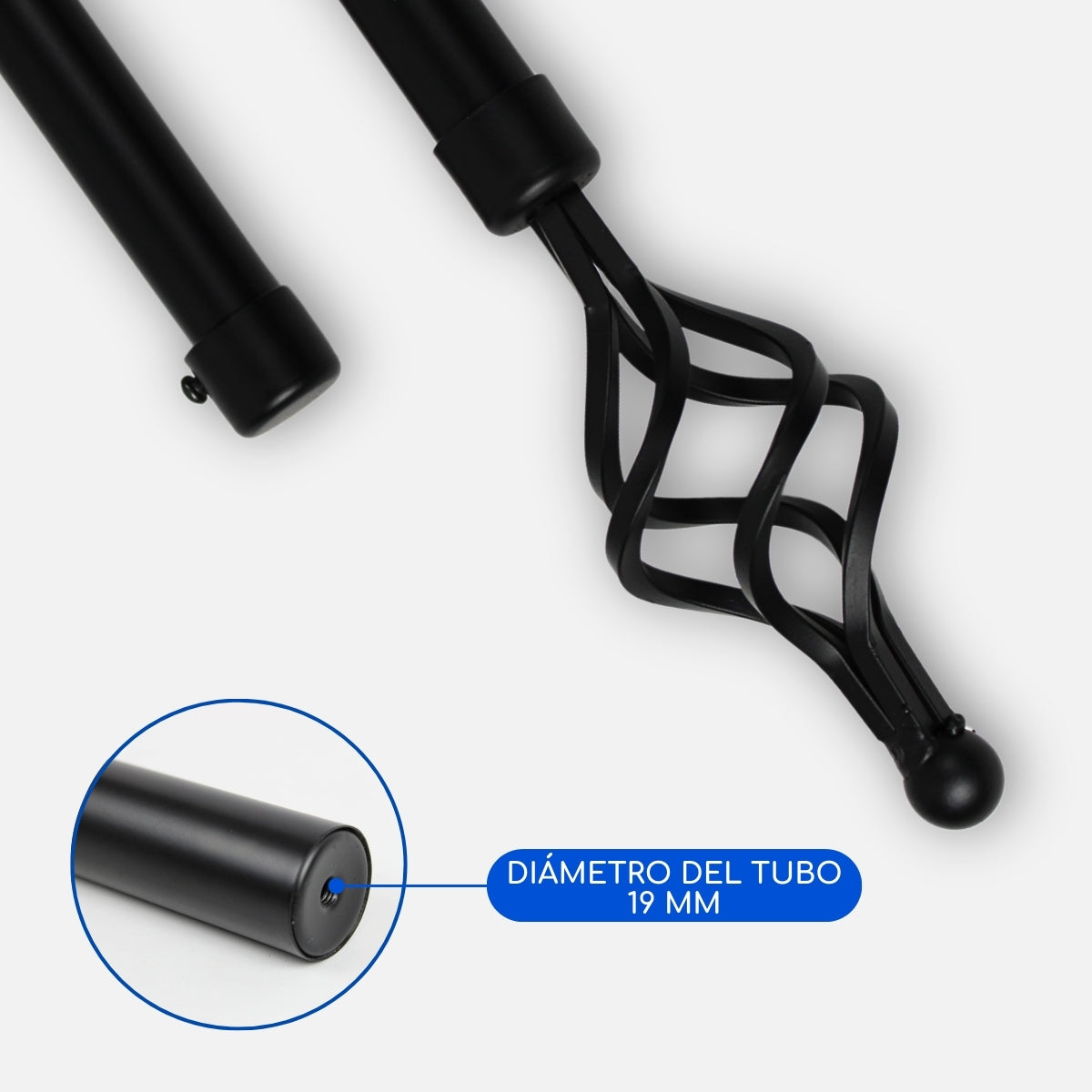 Barras De Cortina 19mm Extensibles Metálicas 120-210 Cm (NEGRO)