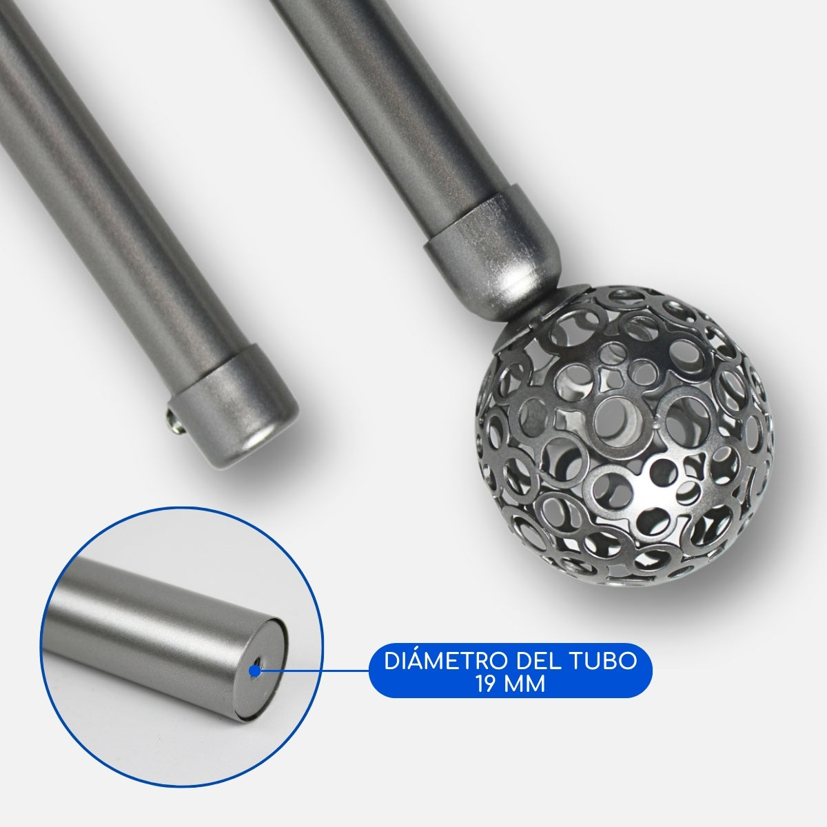 Barras De Cortina 19mm Extensibles Metálicas 120-210 Cm (PLATEADO)
