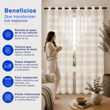 Cortina Visillo Velo Lino Traslúcido 2 Paños Beige Rayas Guiza