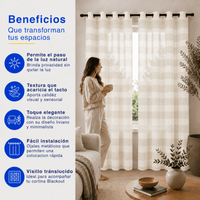 Cortina Visillo Velo Lino Traslúcido 2 Paños Beige Rayas Guiza
