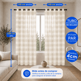 Cortina Visillo Velo Lino Traslúcido 2 Paños Beige Rayas Guiza