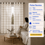 Cortina Visillo Velo Lino Traslúcido 2 Paños Beige Rayas Guiza