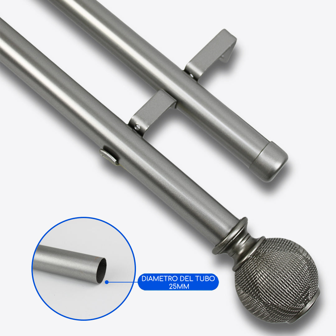 Barras De Cortina 25mm Extensibles Metálicas 120-210 Cm (PLATEADO)