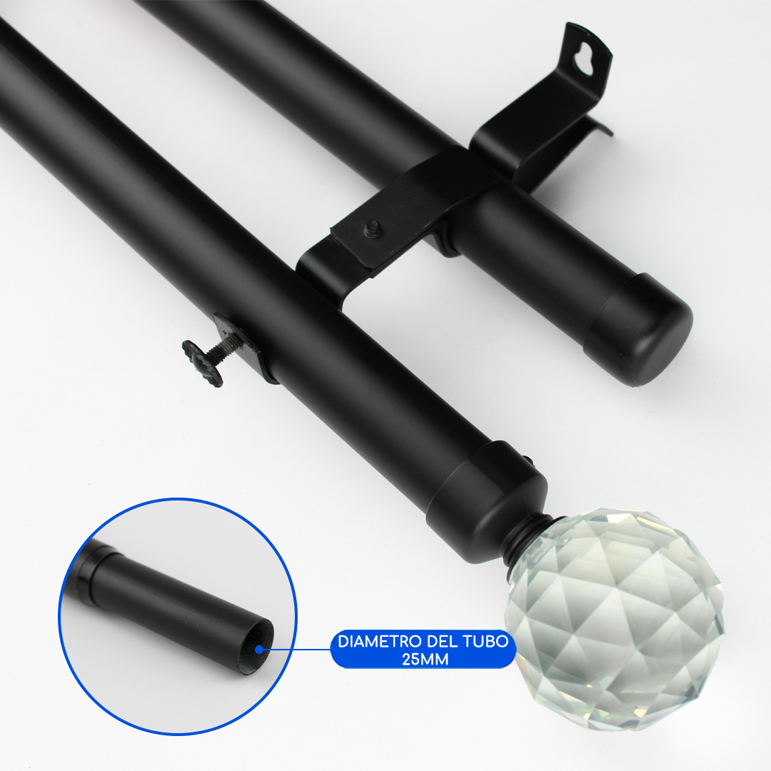 Barras De Cortina 25mm Extensibles Metálicas 120-210 Cm (NEGRO)
